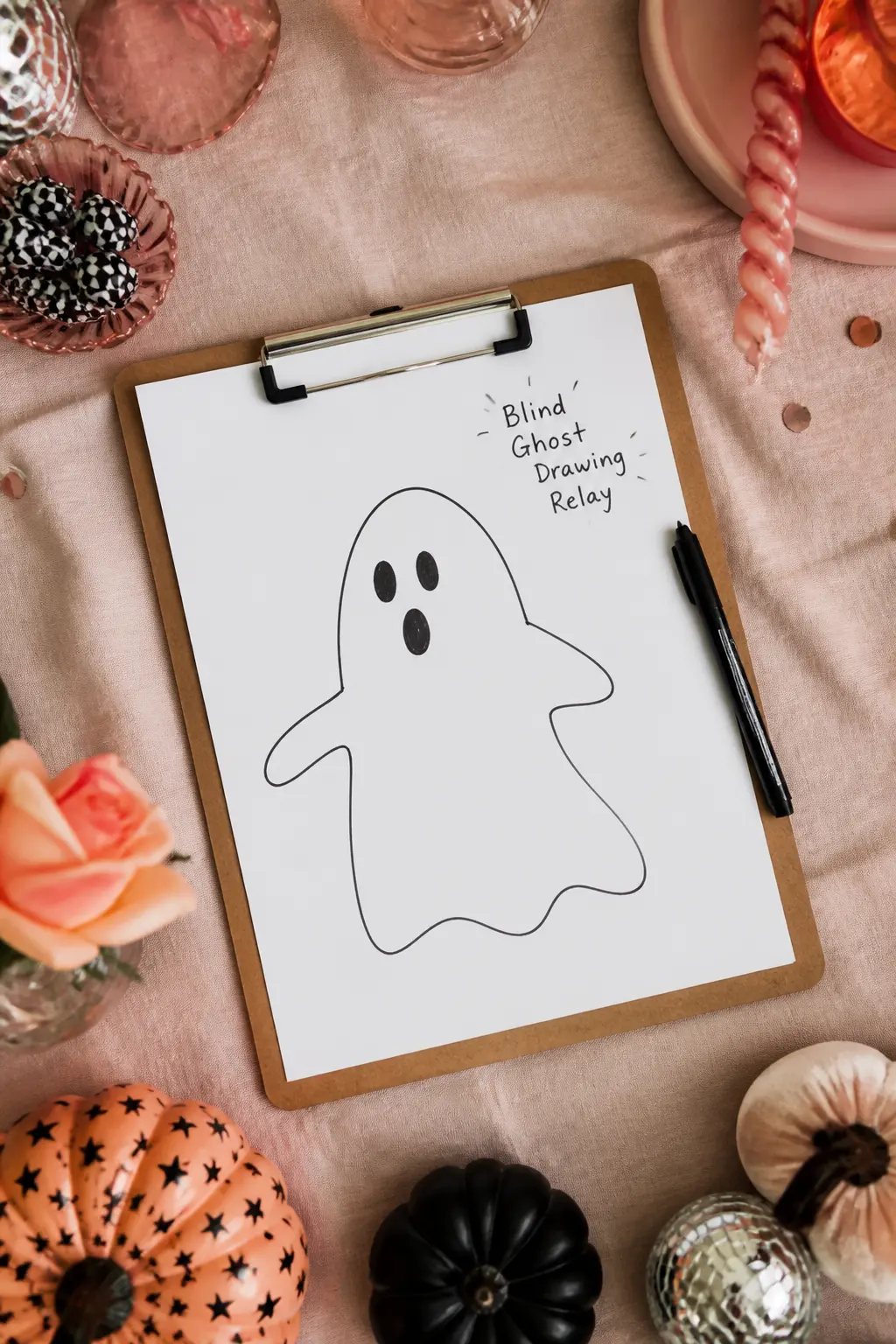 Blind Ghost Drawing Relay — Divide the group into pairs. Pink halloween