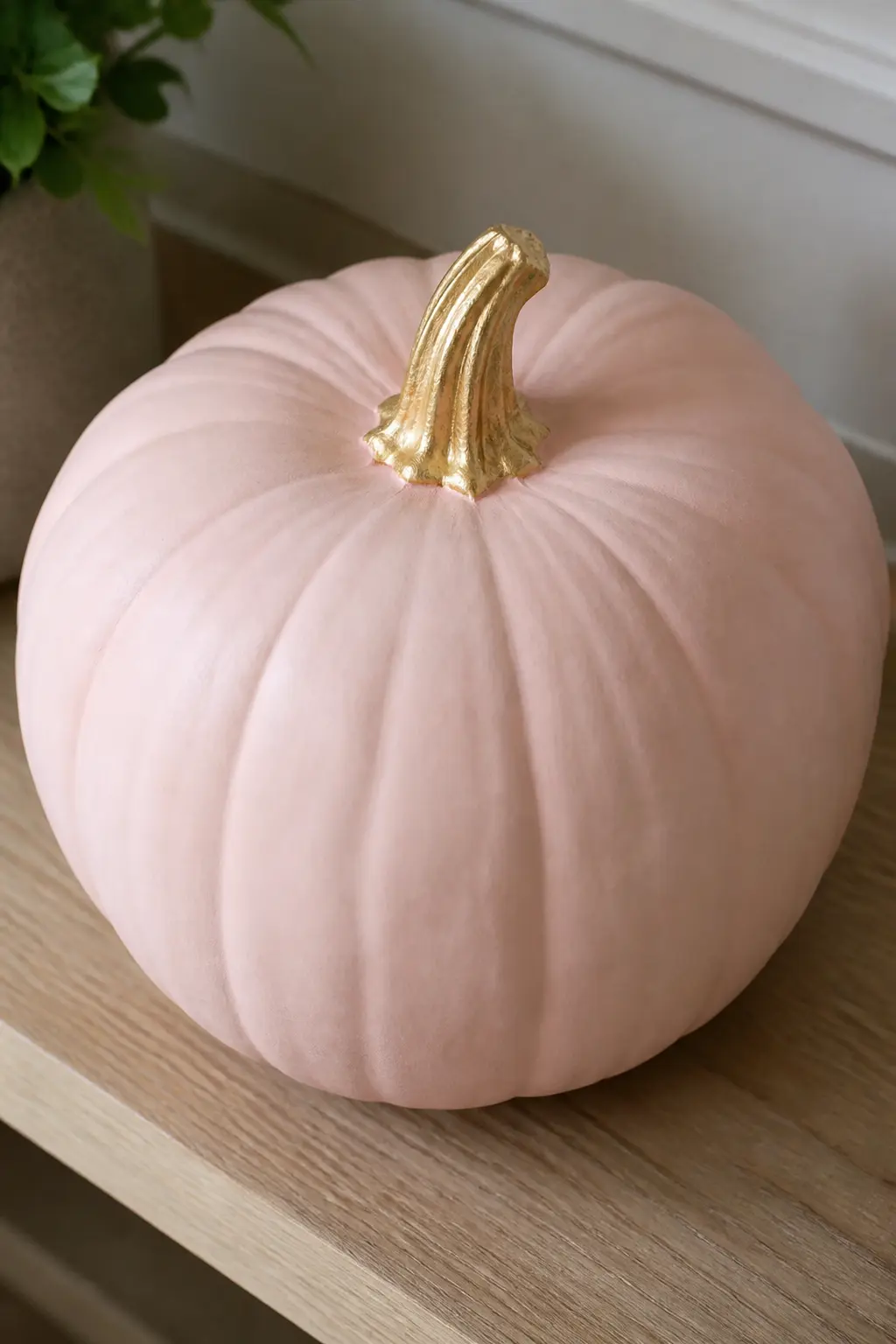 Blush With a Gilded Stem — Leave the pumpkin body in blush and paint only the stem in gold leaf paint or brush-on gilding paste. Pink painted pumpkin
