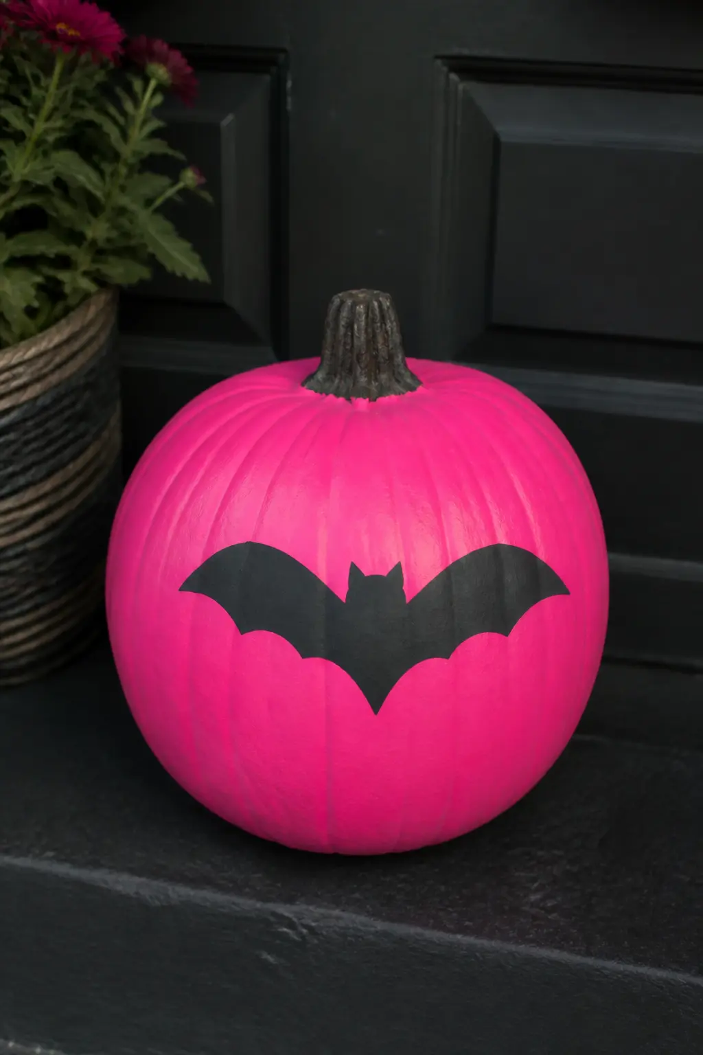 Hot Pink With a Black Bat Silhouette — A bat silhouette on hot pink is the most October-specific entry in the collection, and it works precisely because the