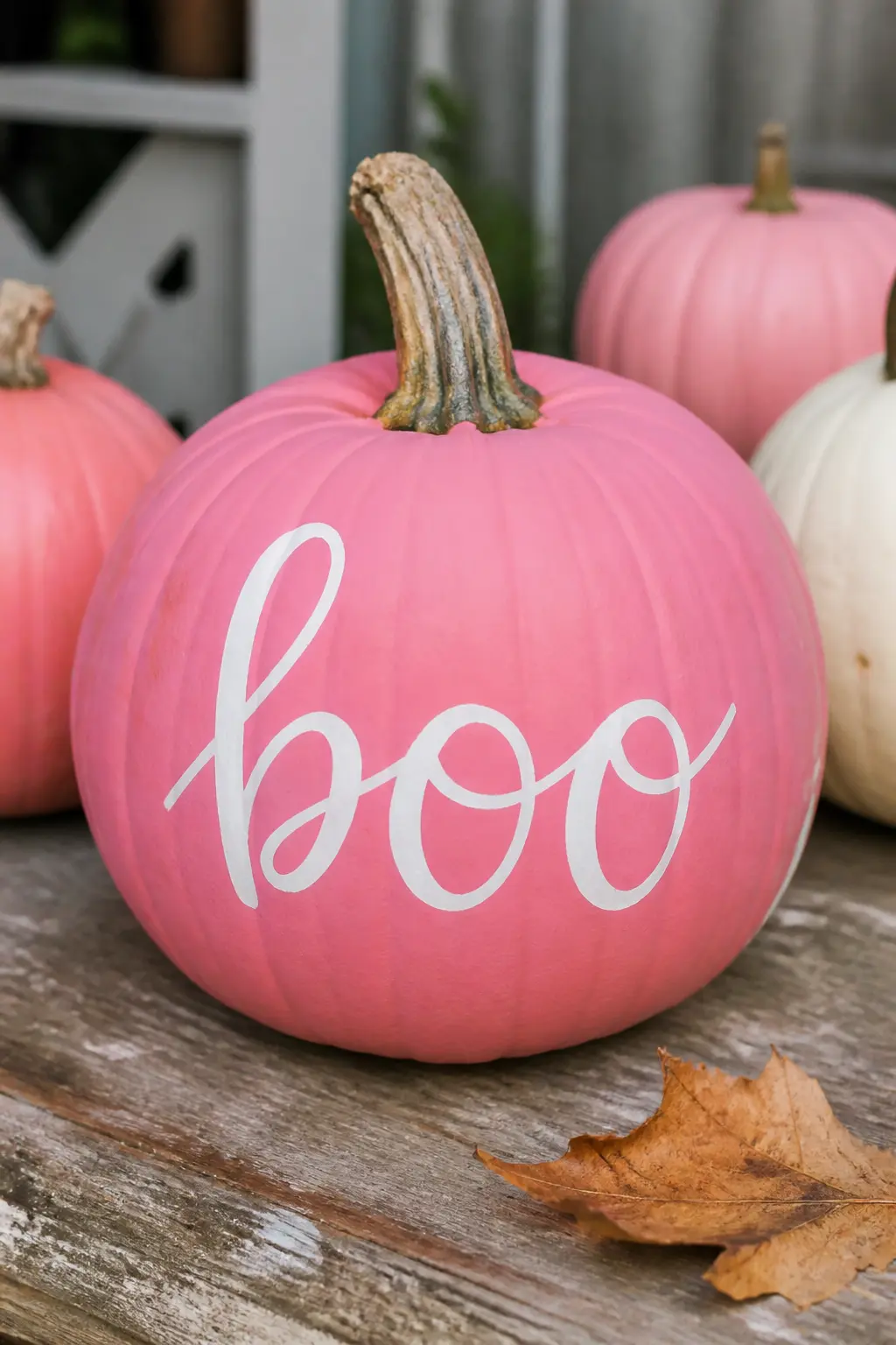 Mid Pink With a Hand-Lettered Word — Choose one word: a name, a season, a sentiment. Pink painted pumpkin