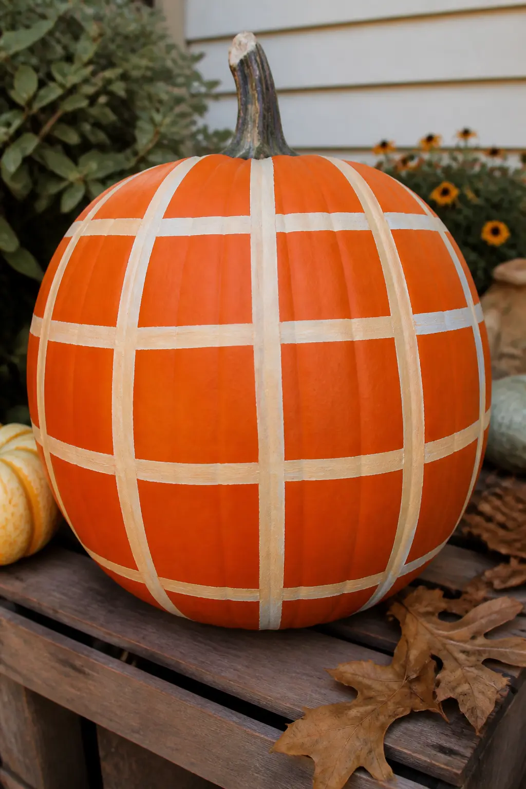 Cream Windowpane Grid on a Painted Orange Pumpkin — A cream windowpane grid on a bright orange pumpkin is the most traditional of the windowpane options