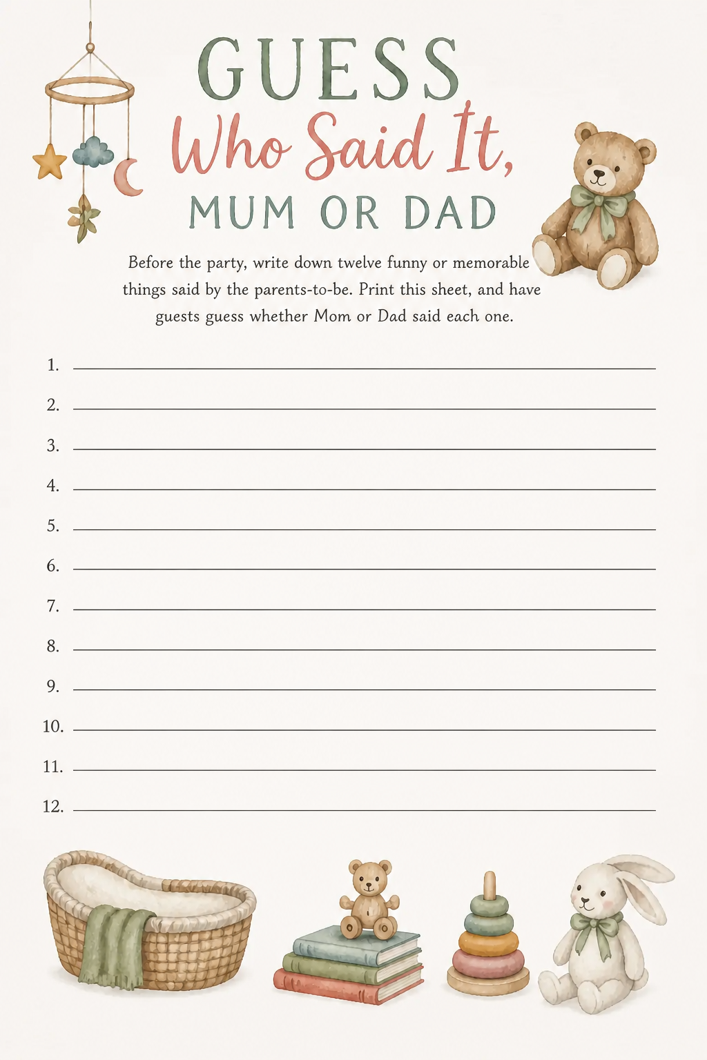 Guess Who Said It, Mum or Dad printable
