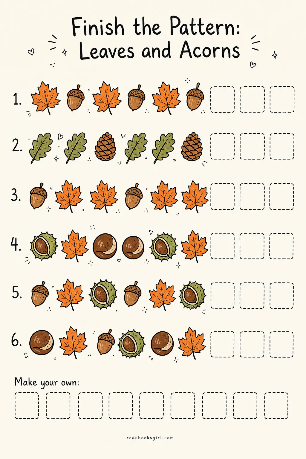 Finish the Pattern: Leaves and Acorns printable