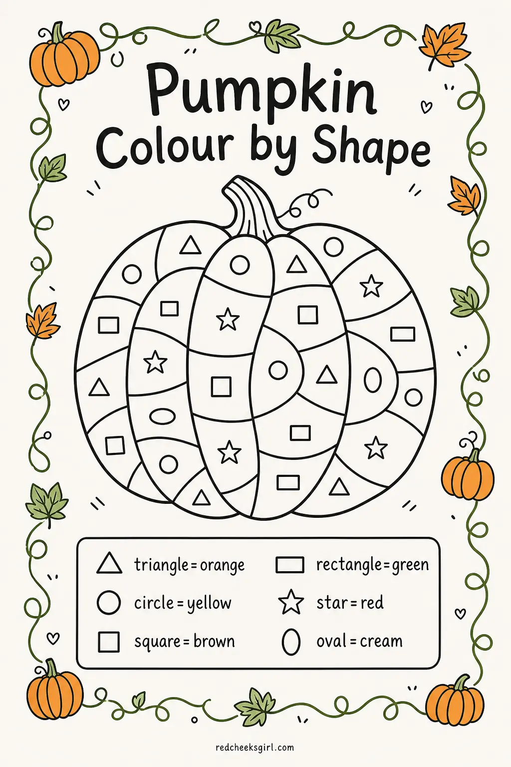 Pumpkin Colour by Shape printable