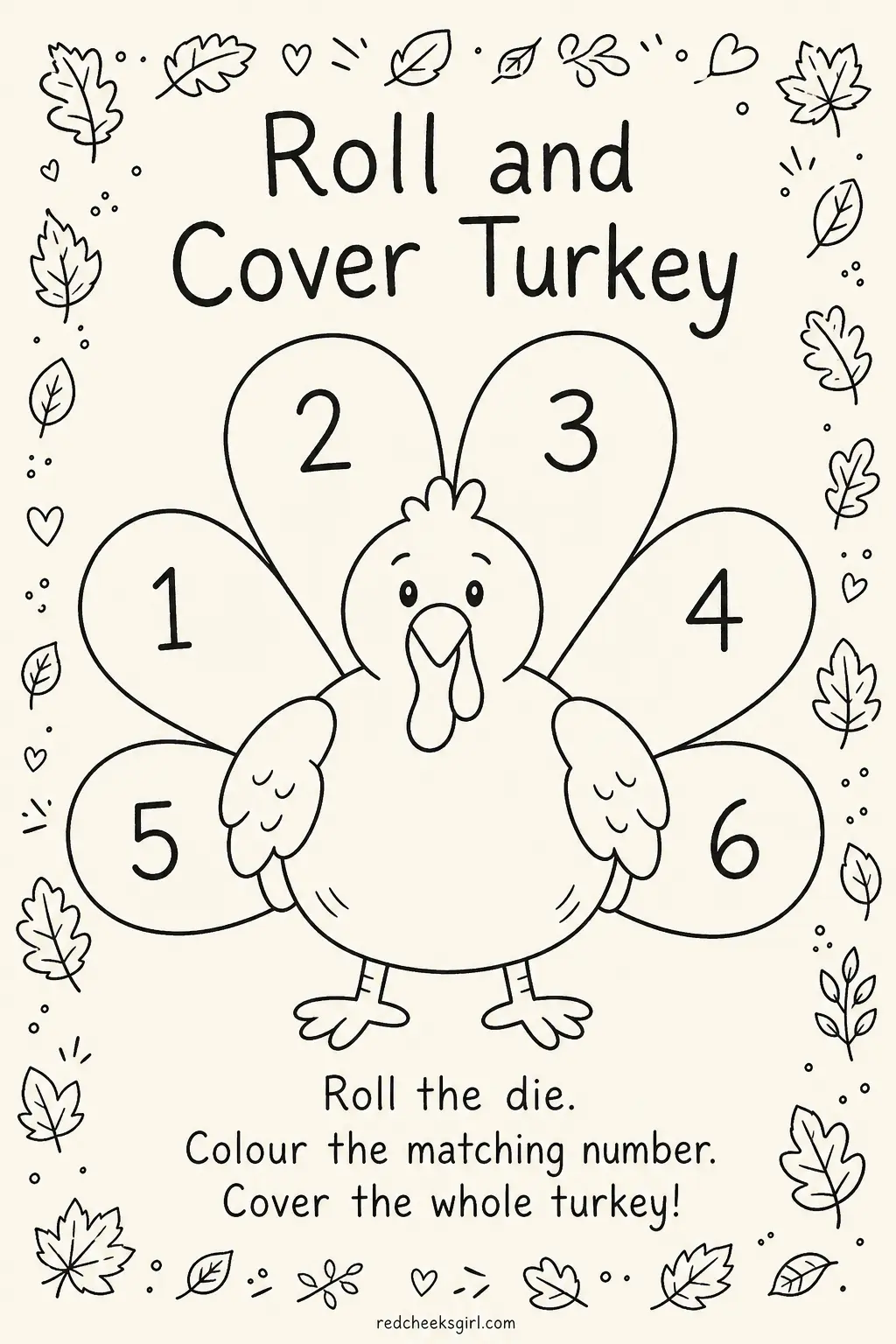 Roll and Cover Turkey Game printable