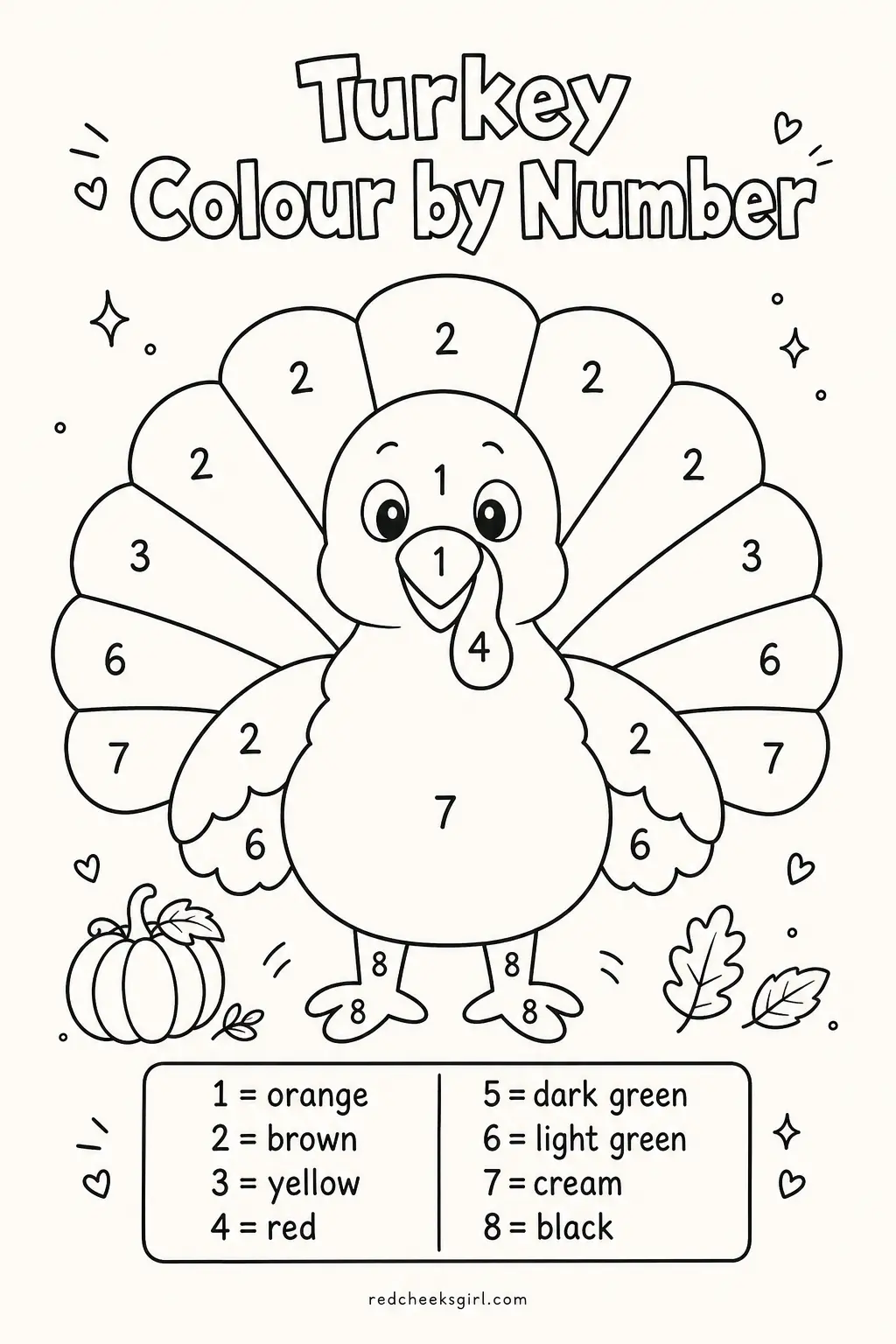 Turkey Colour by Number printable