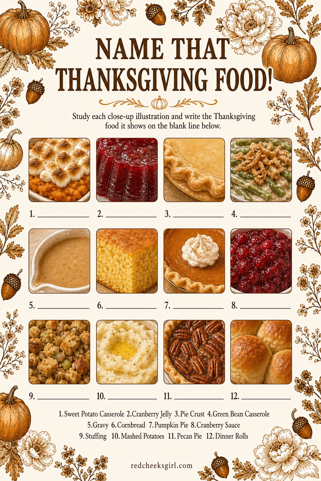 Name That Thanksgiving Food printable