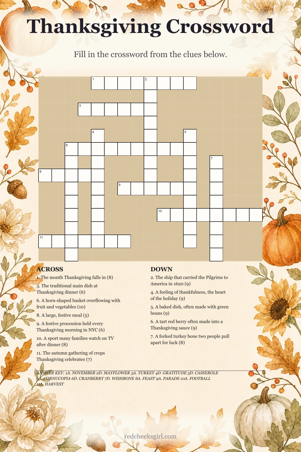 Thanksgiving Crossword printable