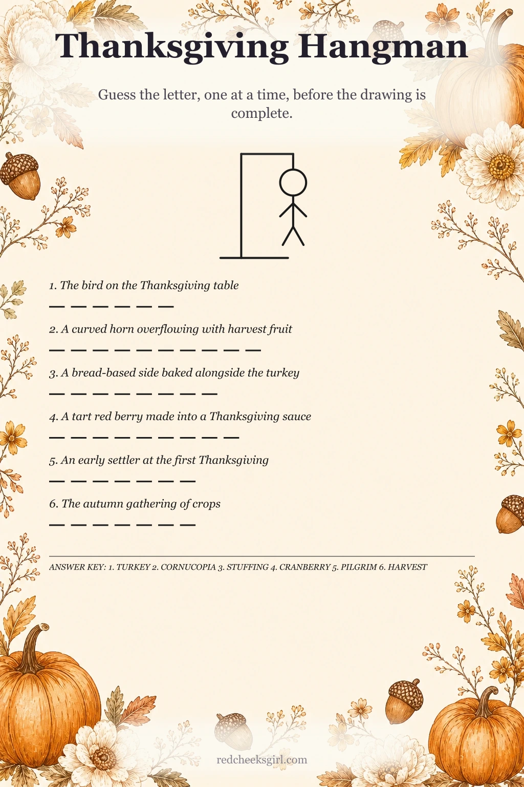 Thanksgiving Hangman printable