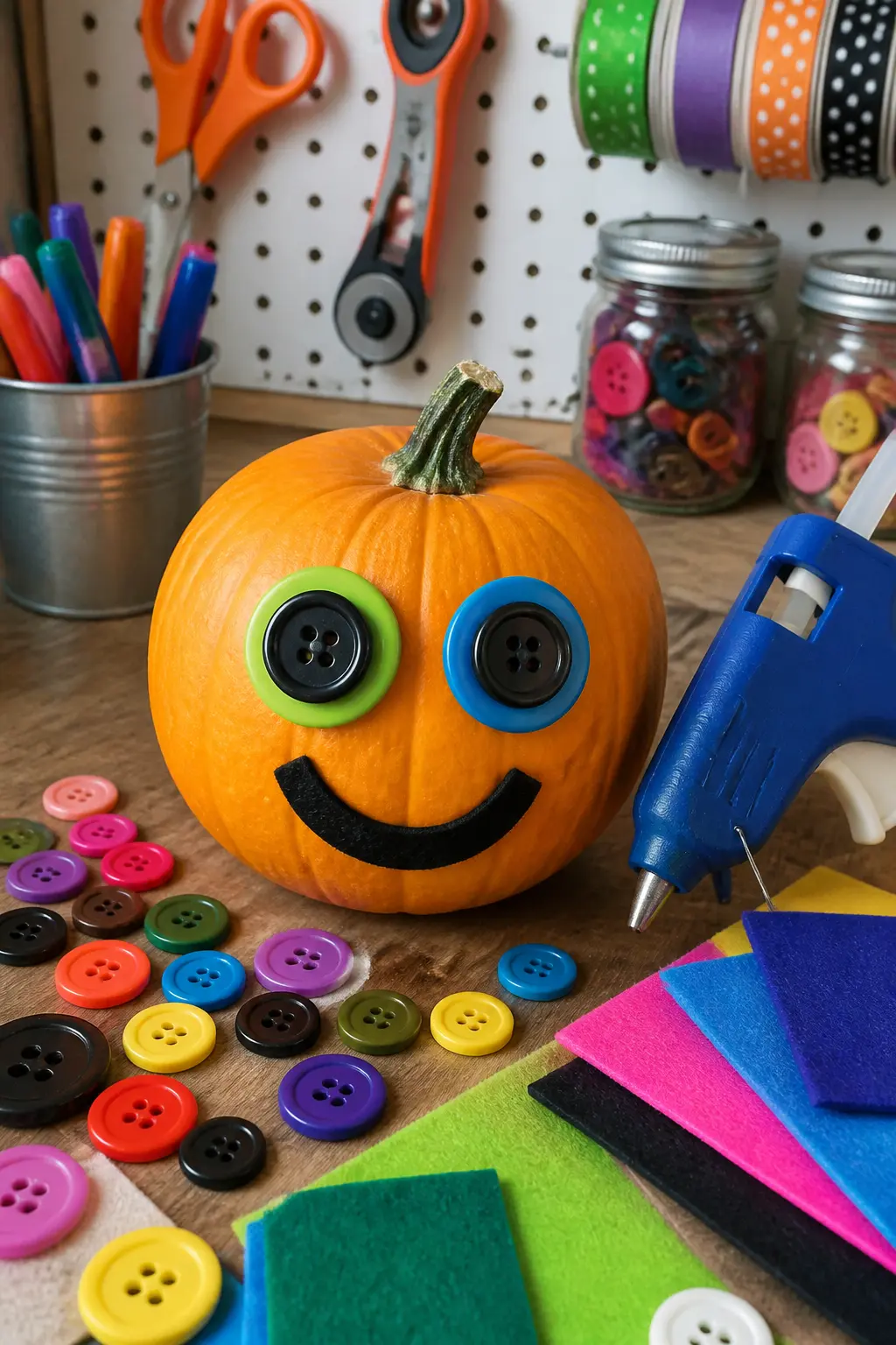 Button-Eyed Cute Face Pumpkin