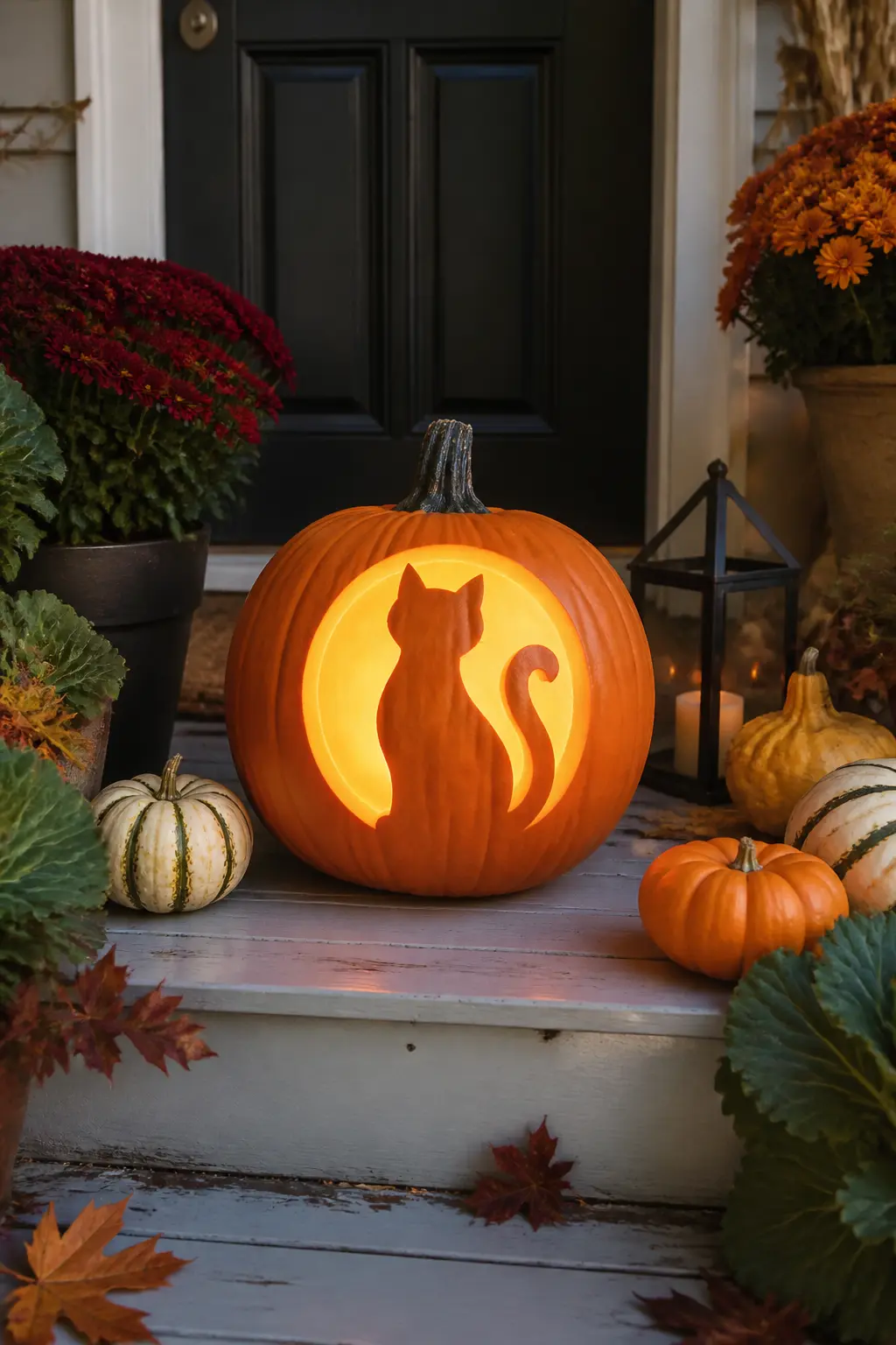 Carved Cat Silhouette Pumpkin