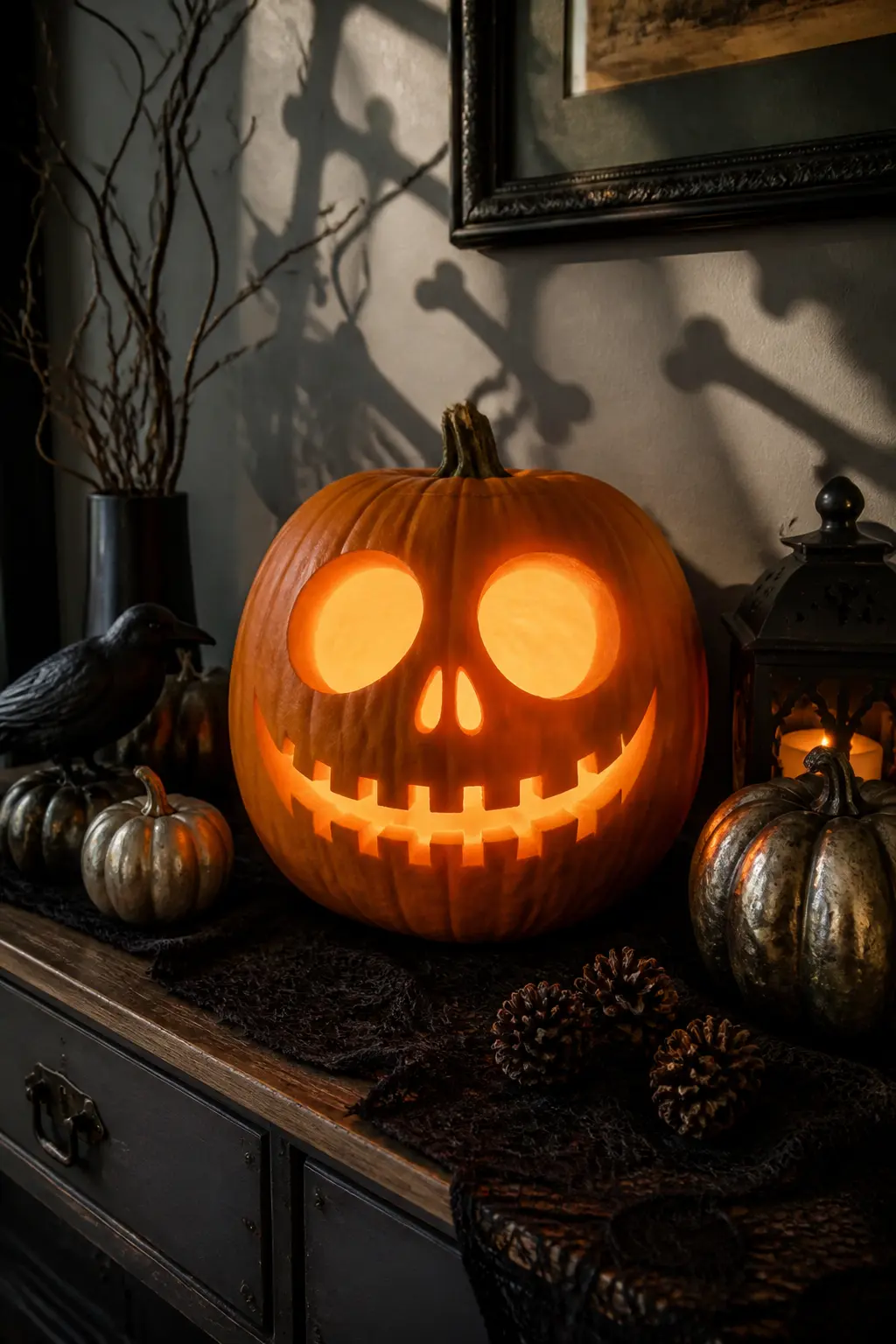 Carved Skull Face Pumpkin