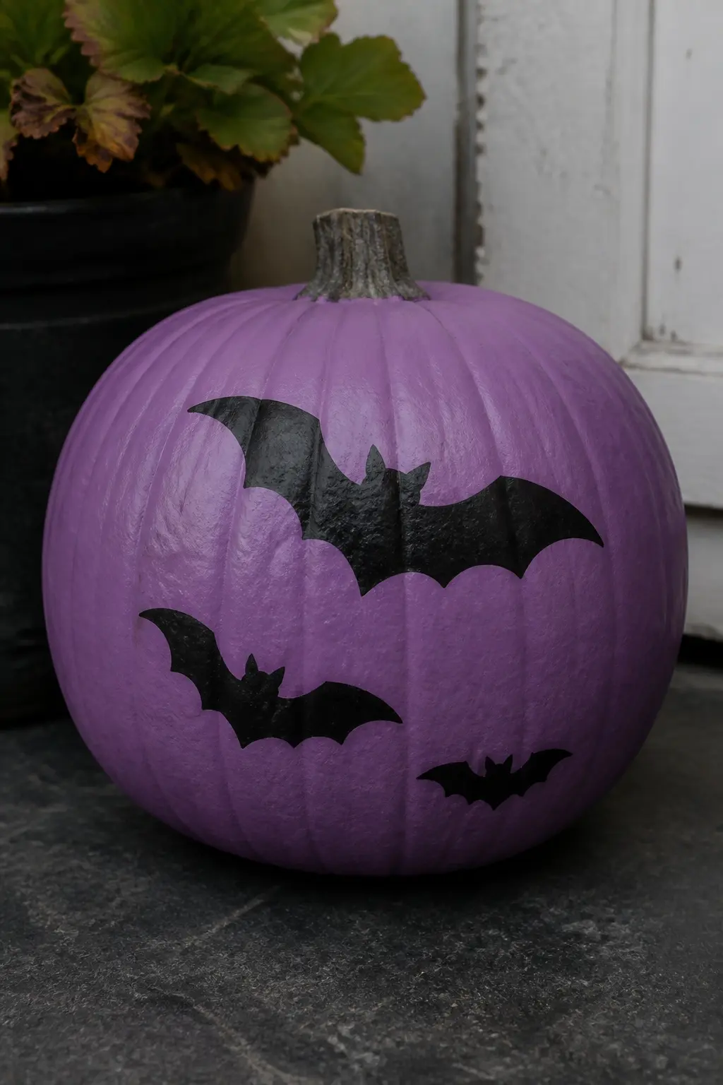 Mid Purple With Black Bat Silhouettes — Black bats on a mid purple ground are the most directly Halloween of all the entries here, and they still avoid looking