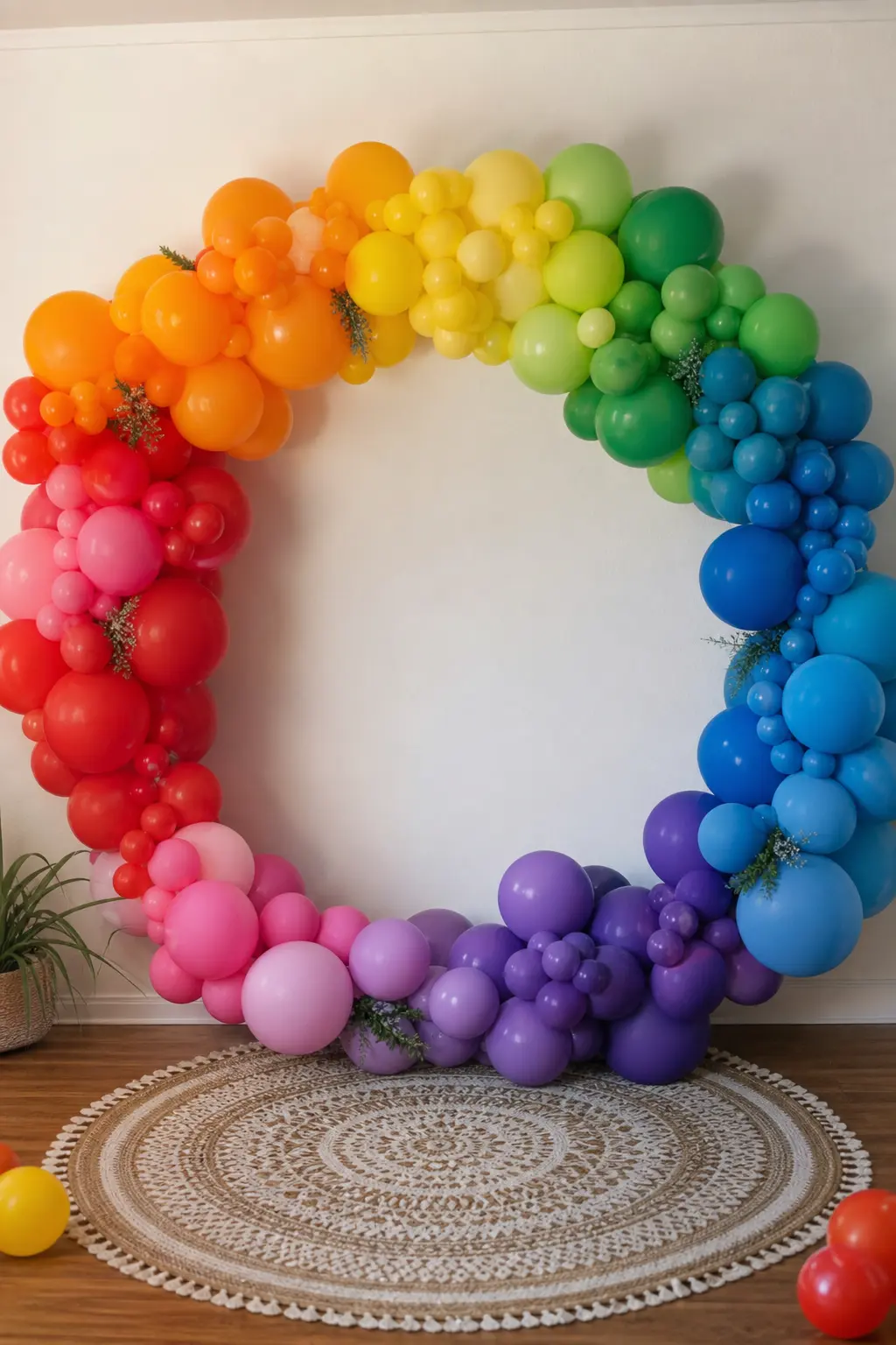 Full Circle With the Spectrum Going Round for a Photo Corner — The garland completes a full circle or oval, the spectrum running continuously around so there