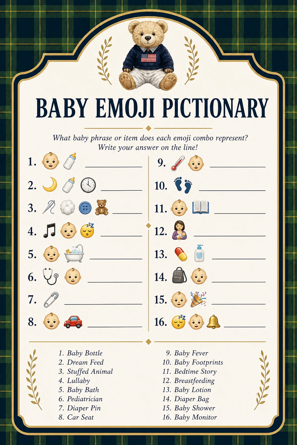 Baby Emoji Pictionary printable