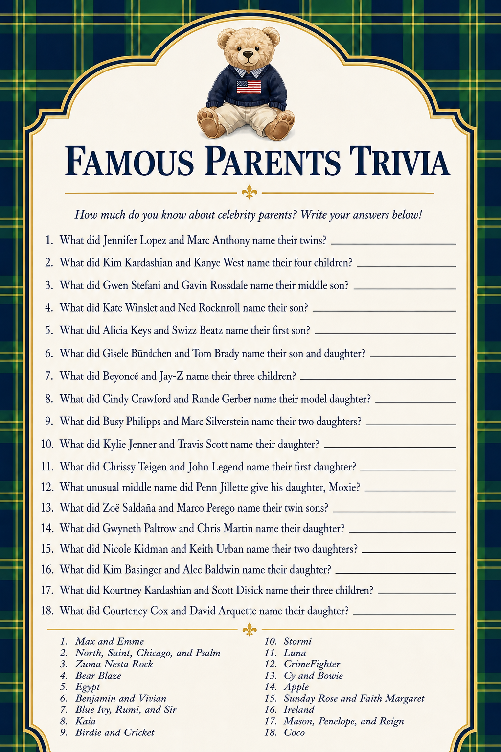 Famous Parents Trivia printable