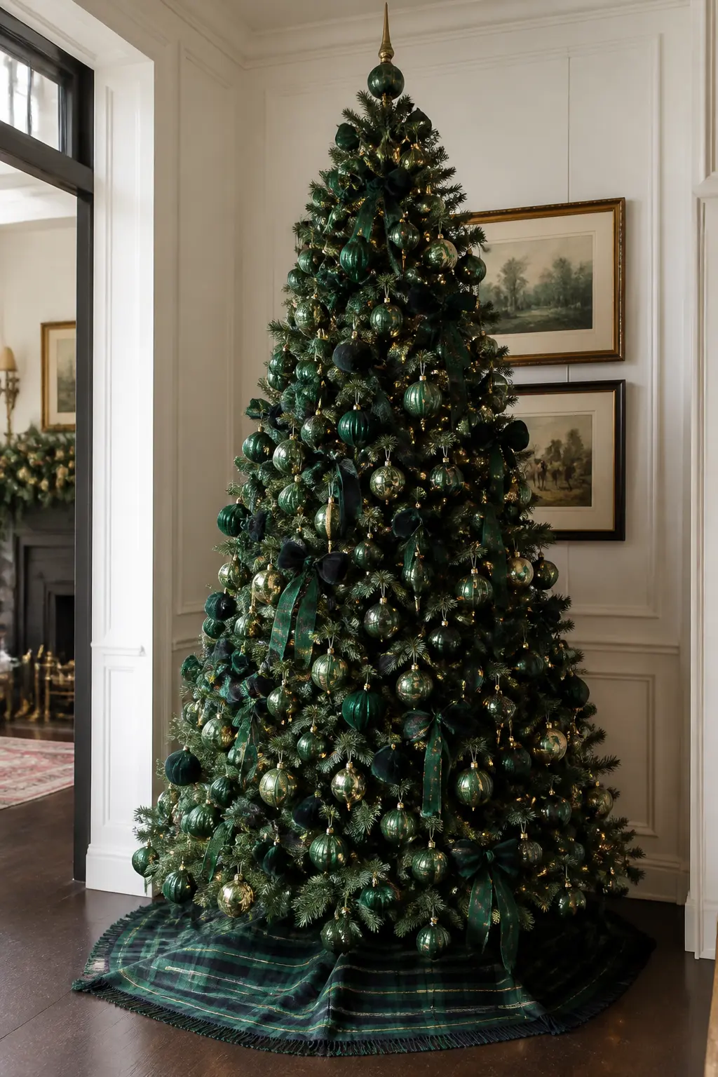 The All-Emerald Tree With Brass Accents — Commit entirely to emerald green and let brass do the work of contrast. Ralph lauren christmas