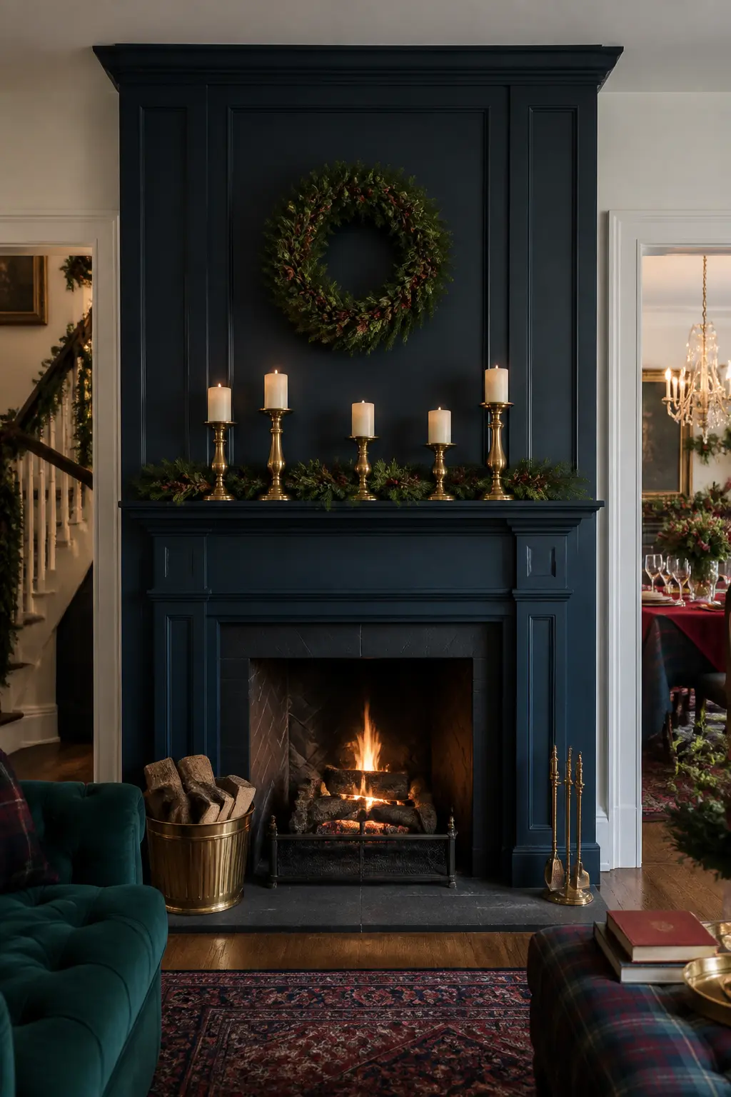 The Candlelit Navy Mantel — Paint, or temporarily cover with removable wallpaper, the chimney breast in a deep navy. Ralph lauren christmas