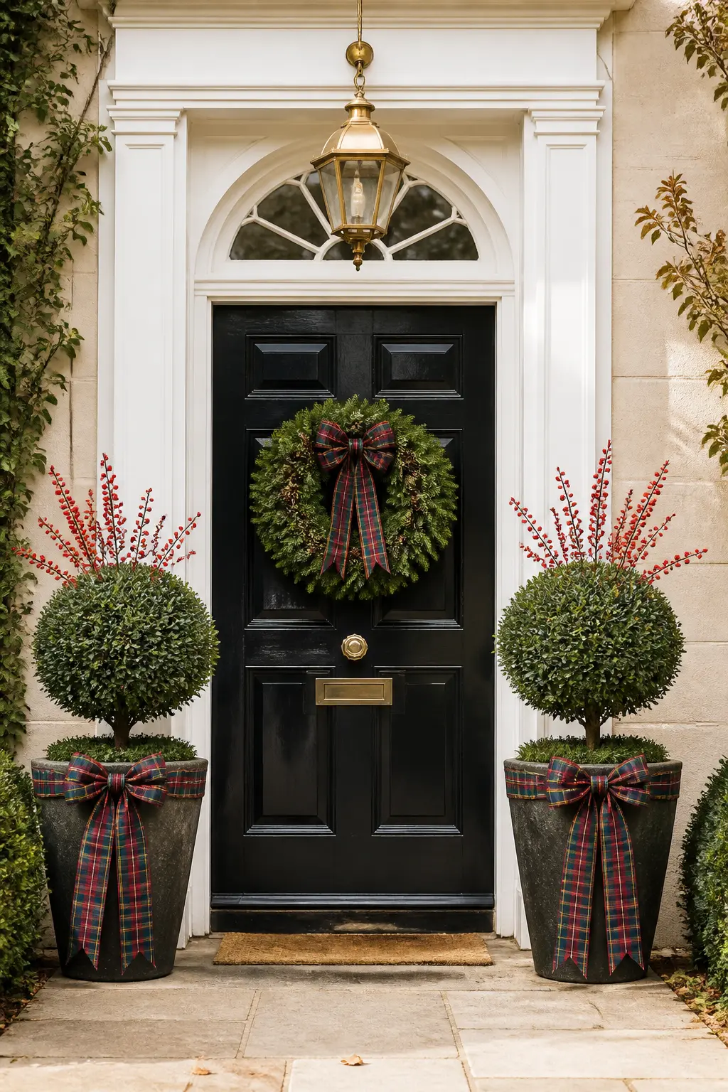 The Potted Topiary Entry Pair — Place two identical ball topiaries in classic terracotta or dark stone pots on either side of the front door. Ralph lauren