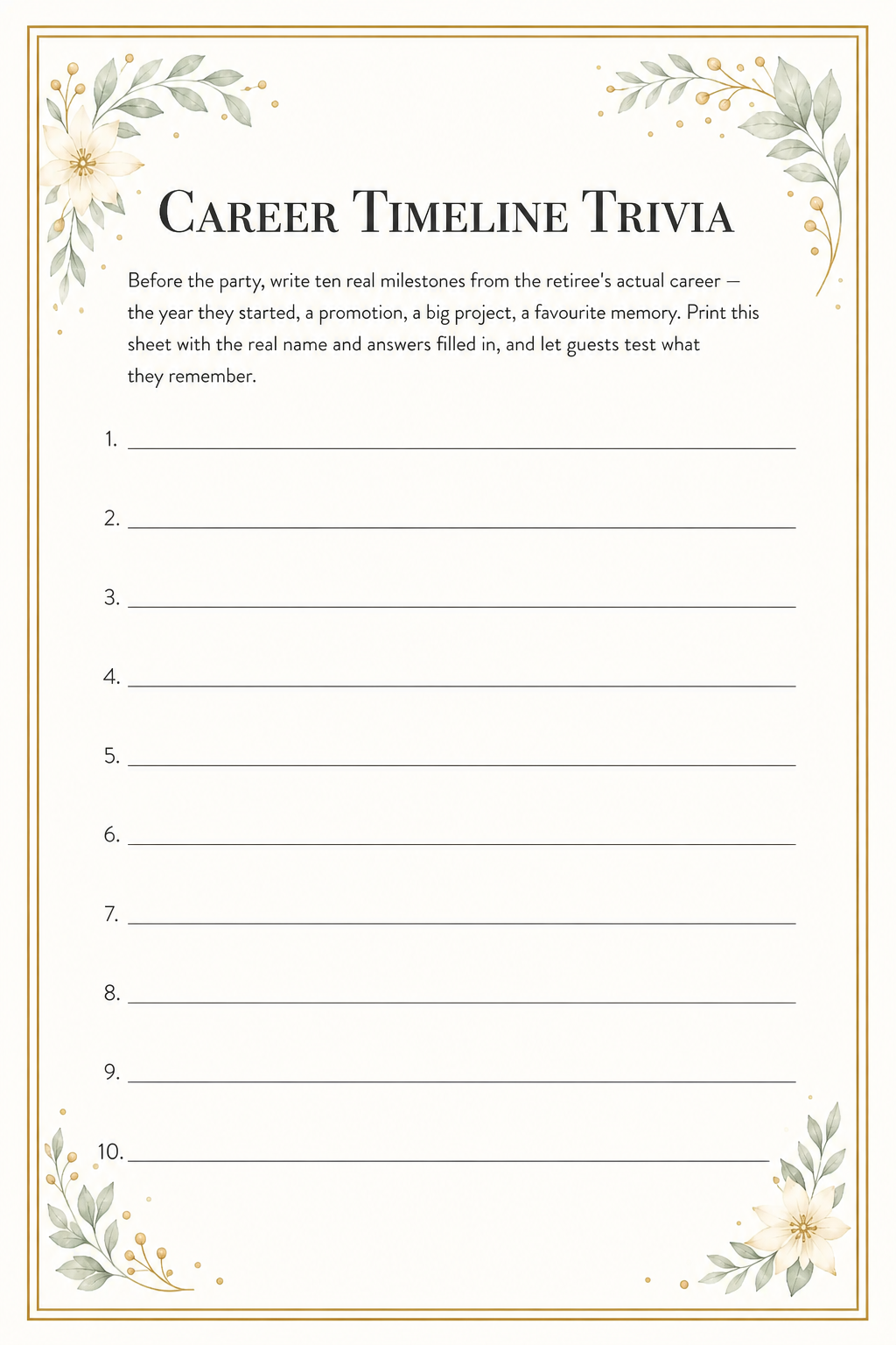 Career Timeline Trivia printable