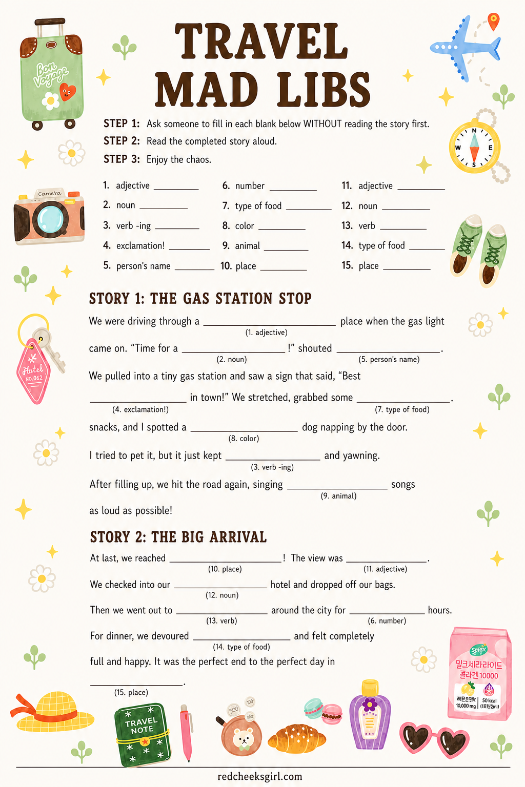 Travel Mad Libs Sheet printable