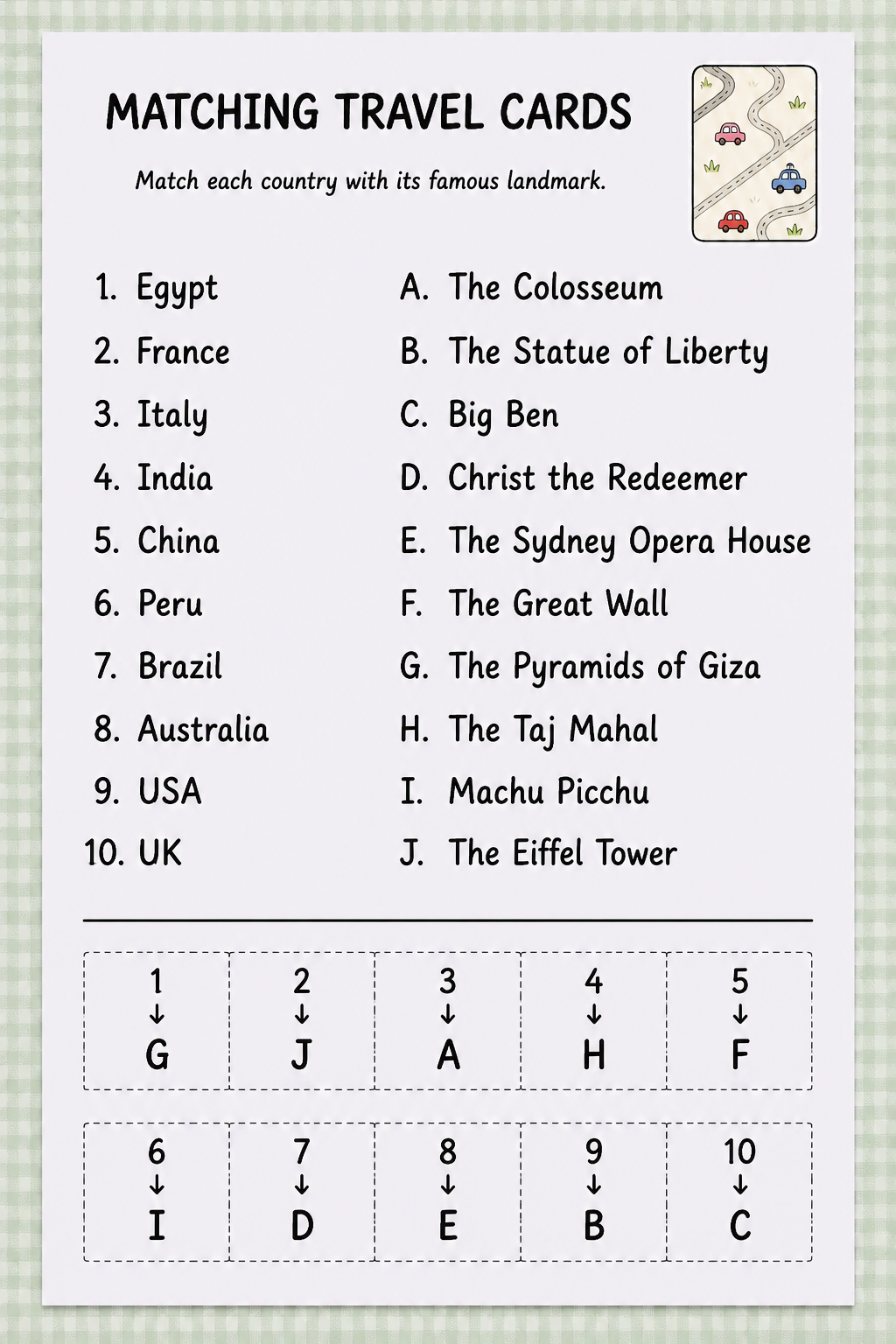Matching Travel Cards printable