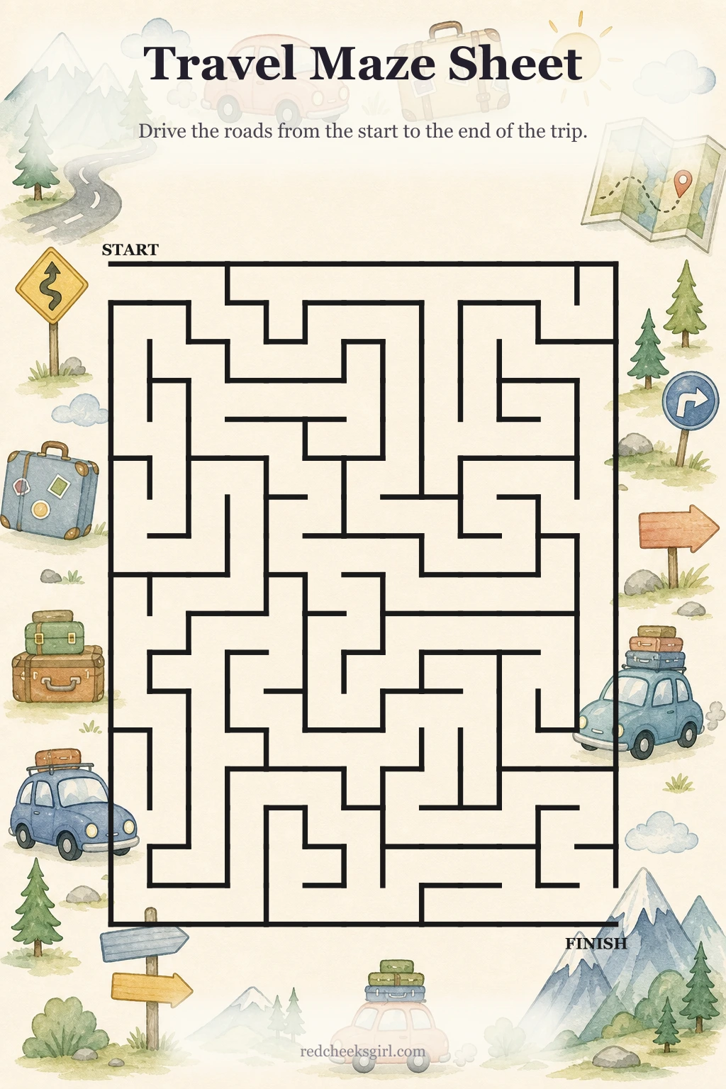 Travel Maze Sheet printable
