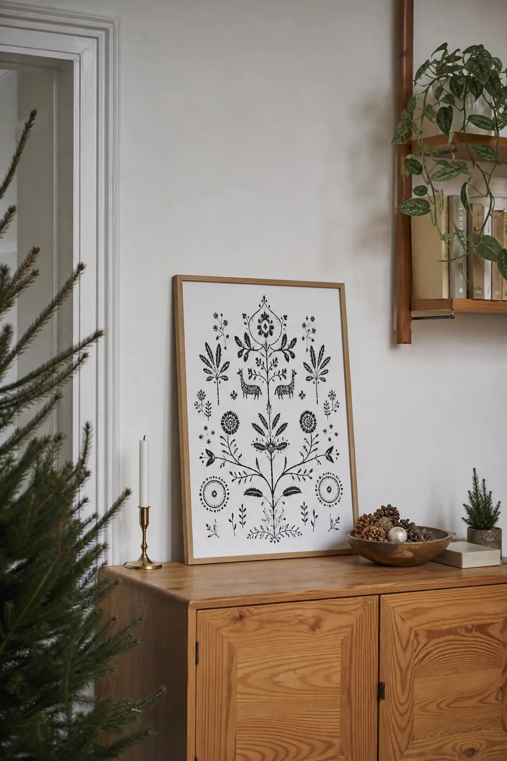 Black Ink Folk Patterns on White Paper