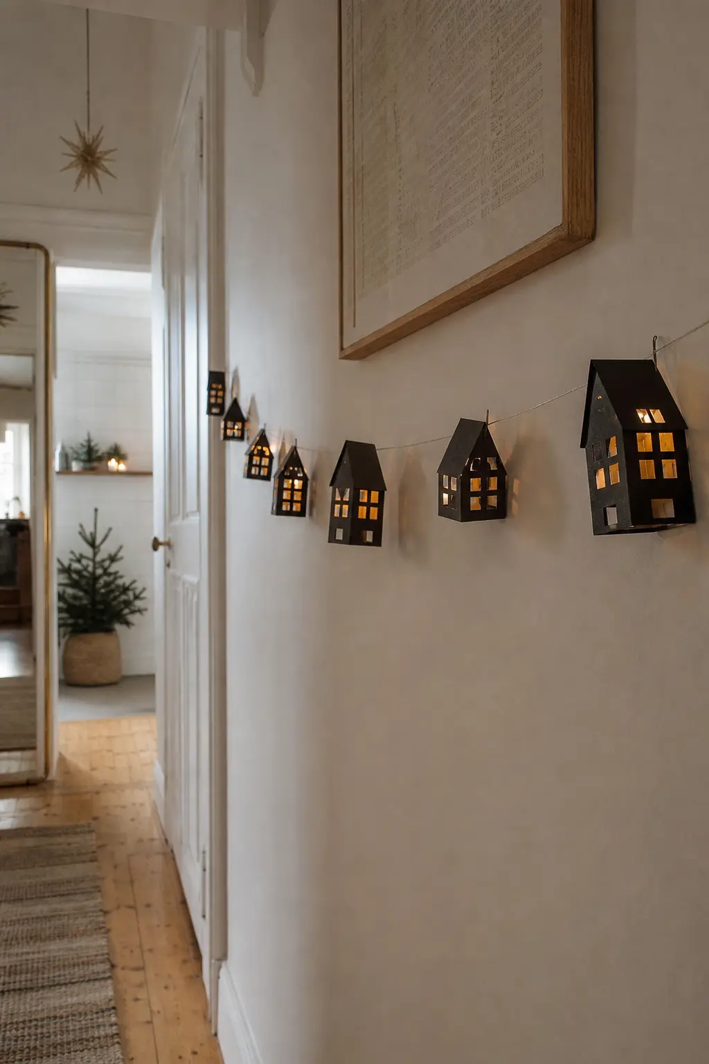 A Paper Star Garland of Small Houses