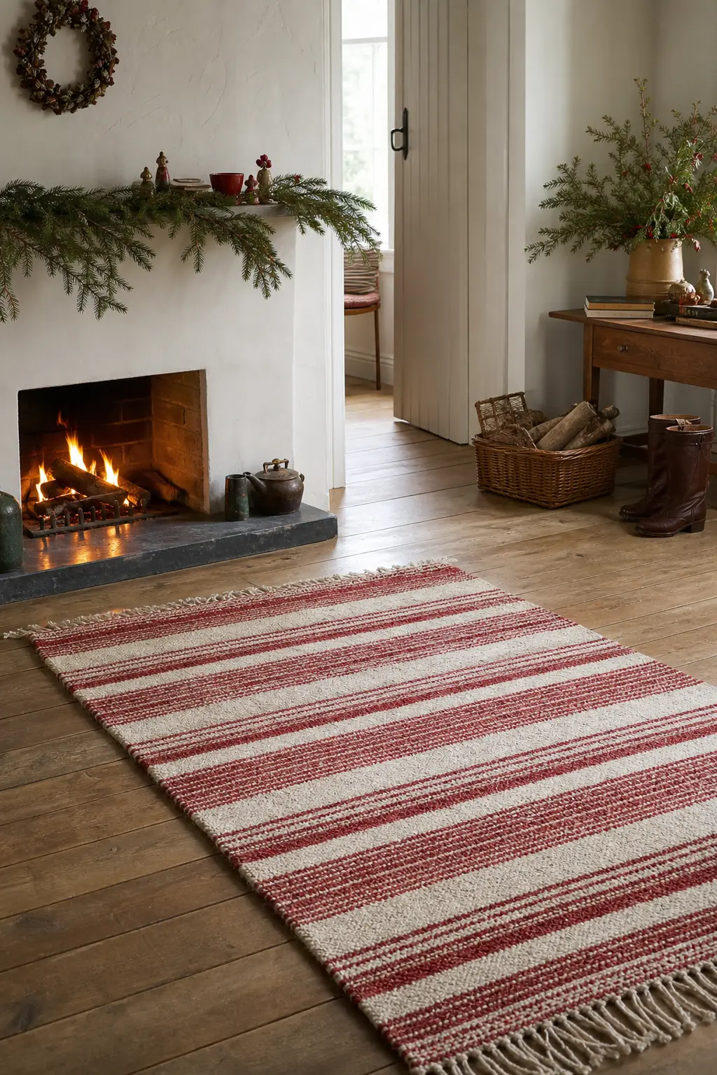 A Rag Rug in Red and Cream