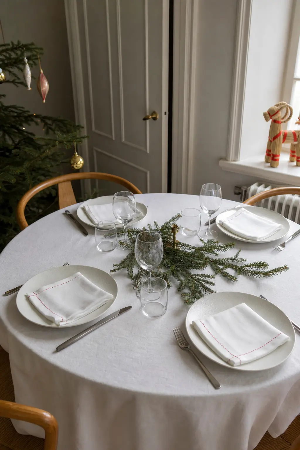 White Linen with a Red Running Stitch