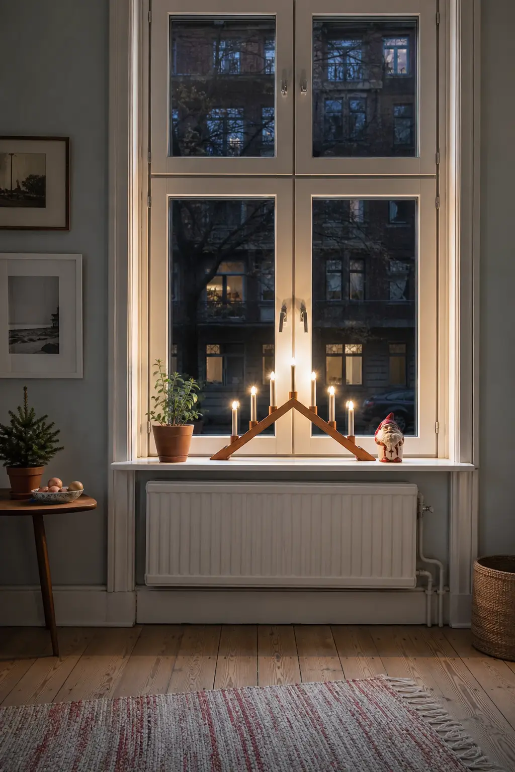 A Wooden Candle Arch in a Window