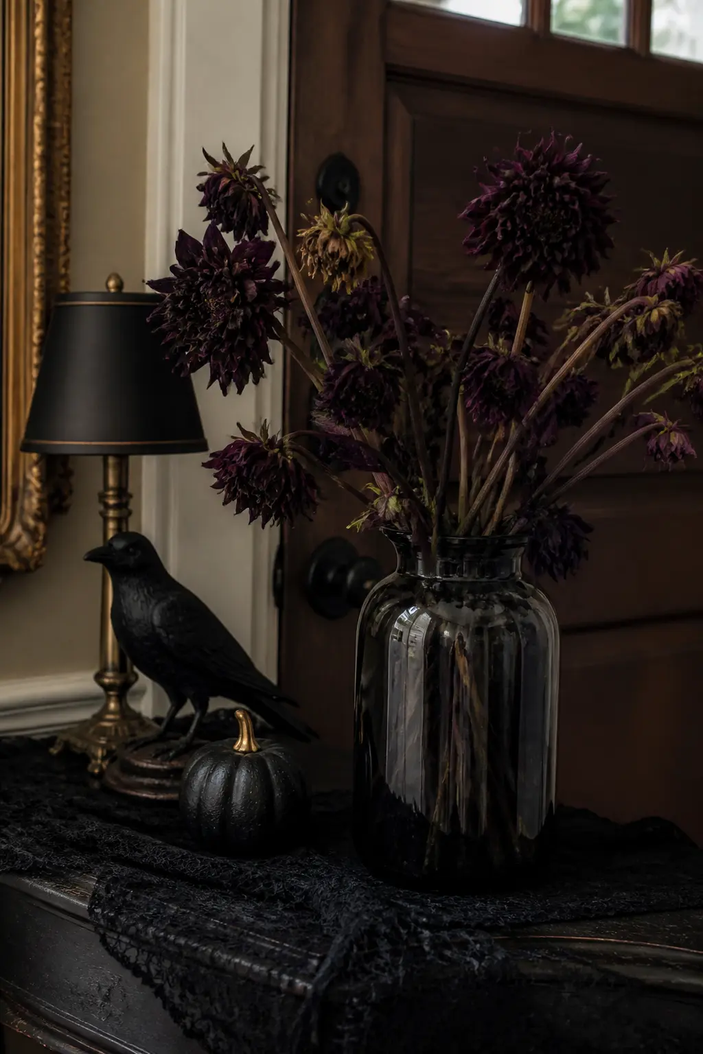 Dark Dahlias Left Wilting in a Vase by the Door