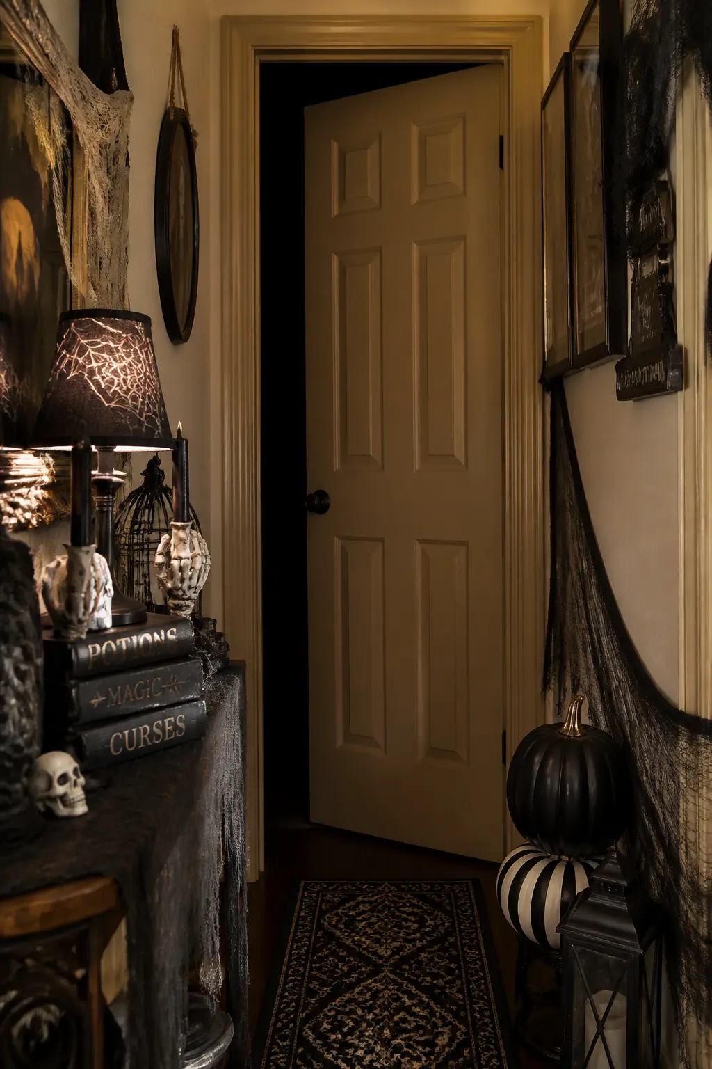 A Door Left Slightly Ajar with Darkness Behind It