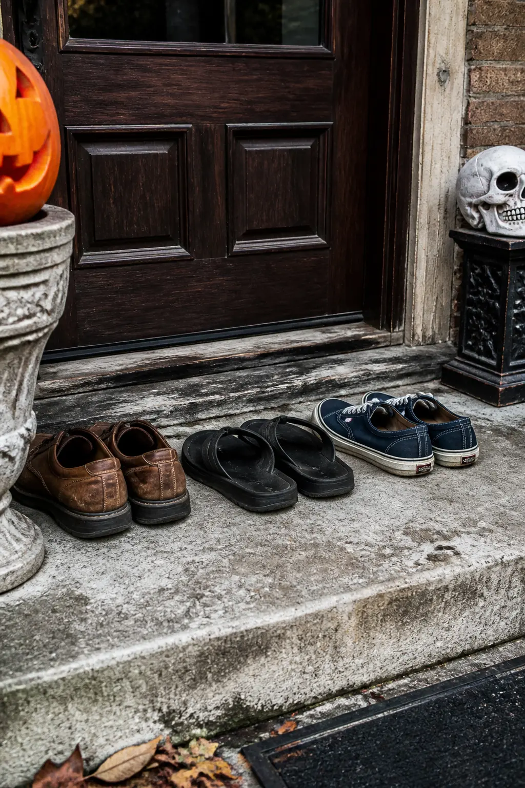 Empty Shoes Lined Up on the Front Step