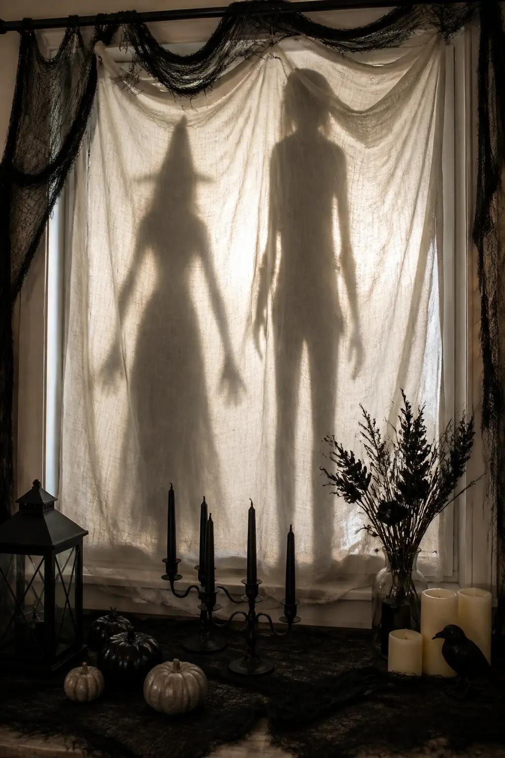 Long Shadow Puppets Cast on a Sheet from Behind
