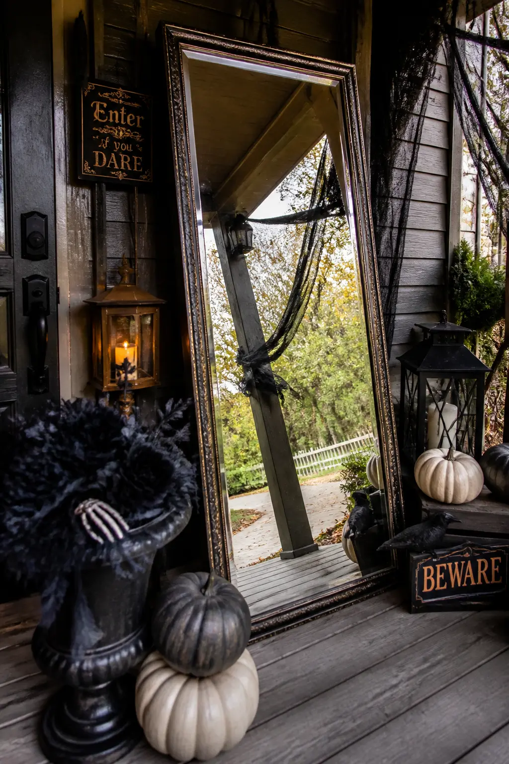 Mirror on the Porch Angled So Visitors Catch Their Own Reflection