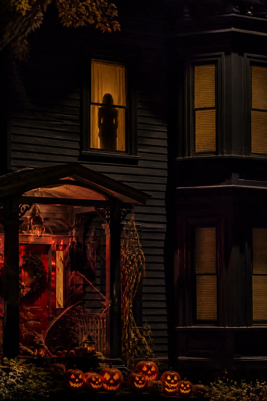 Single Figure Standing Motionless in an Upstairs Window