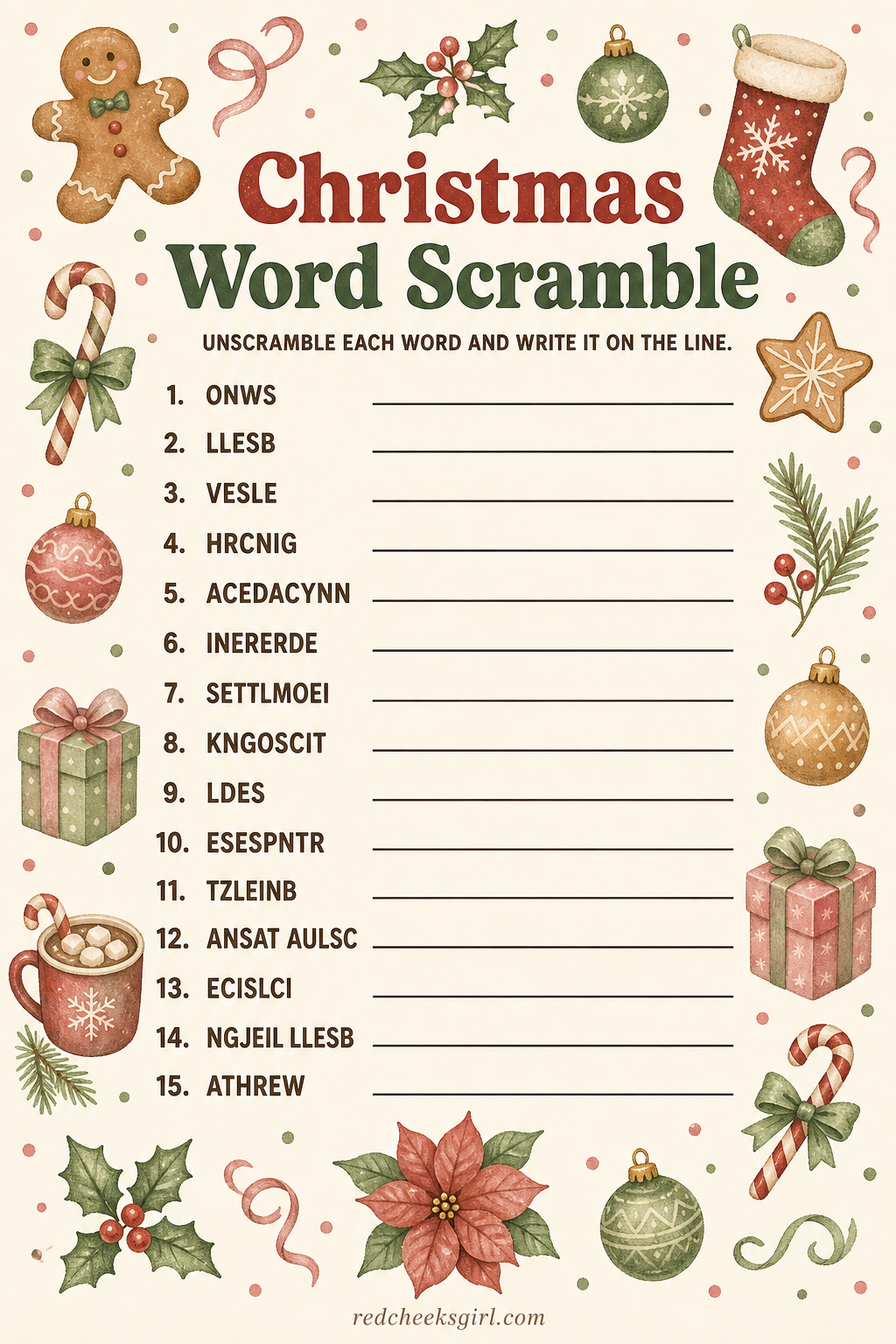 Christmas Word Scramble printable