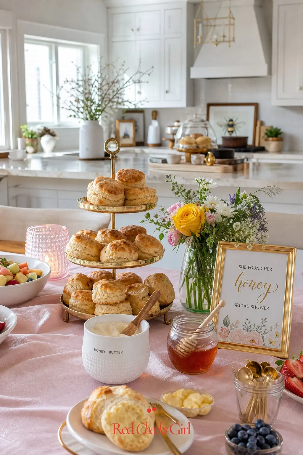Honey Butter Biscuit Brunch Spread — A honey shower suits a daytime brunch better than an evening cocktail hour, and a warm biscuit spread fits that slot