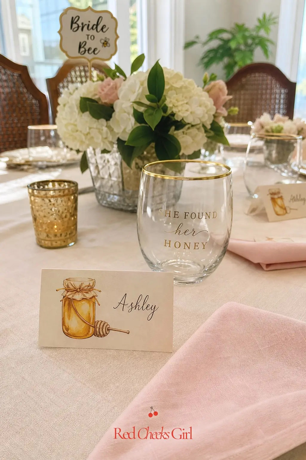 Watercolor Honey Jar Place Settings — Place settings are the detail guests notice up close, long after they have stopped looking at the backdrop. She found her