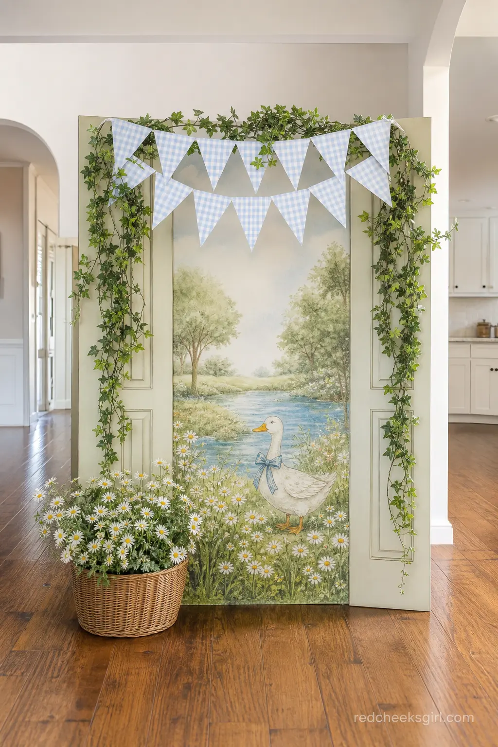 Storybook Meadow Welcome Backdrop — A fabric backdrop in the doorway does the introduction for you. Silly goose baby shower theme