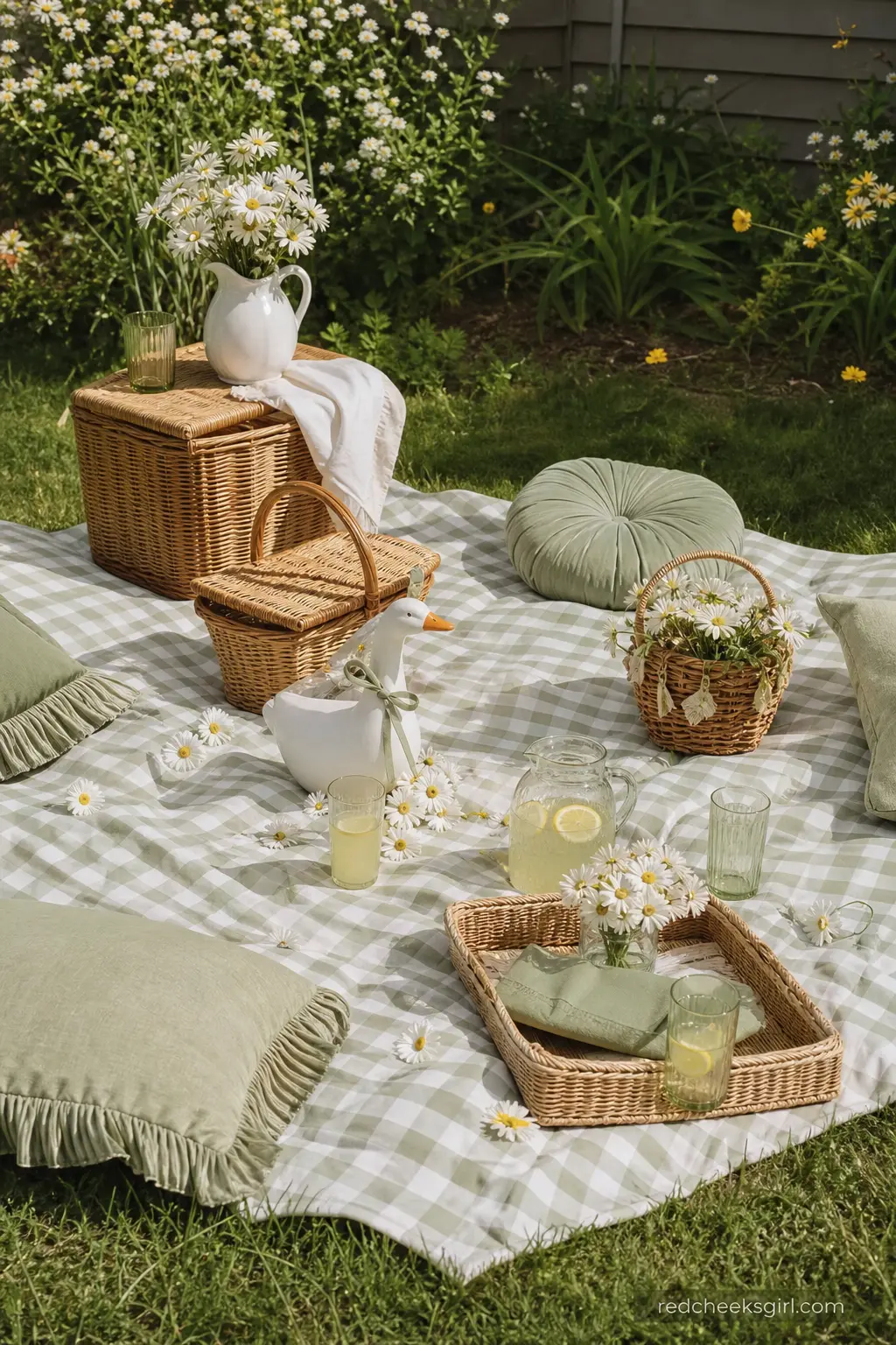 Wicker Picnic Spread — For a backyard or a sunroom, skip chairs entirely. Silly goose baby shower theme