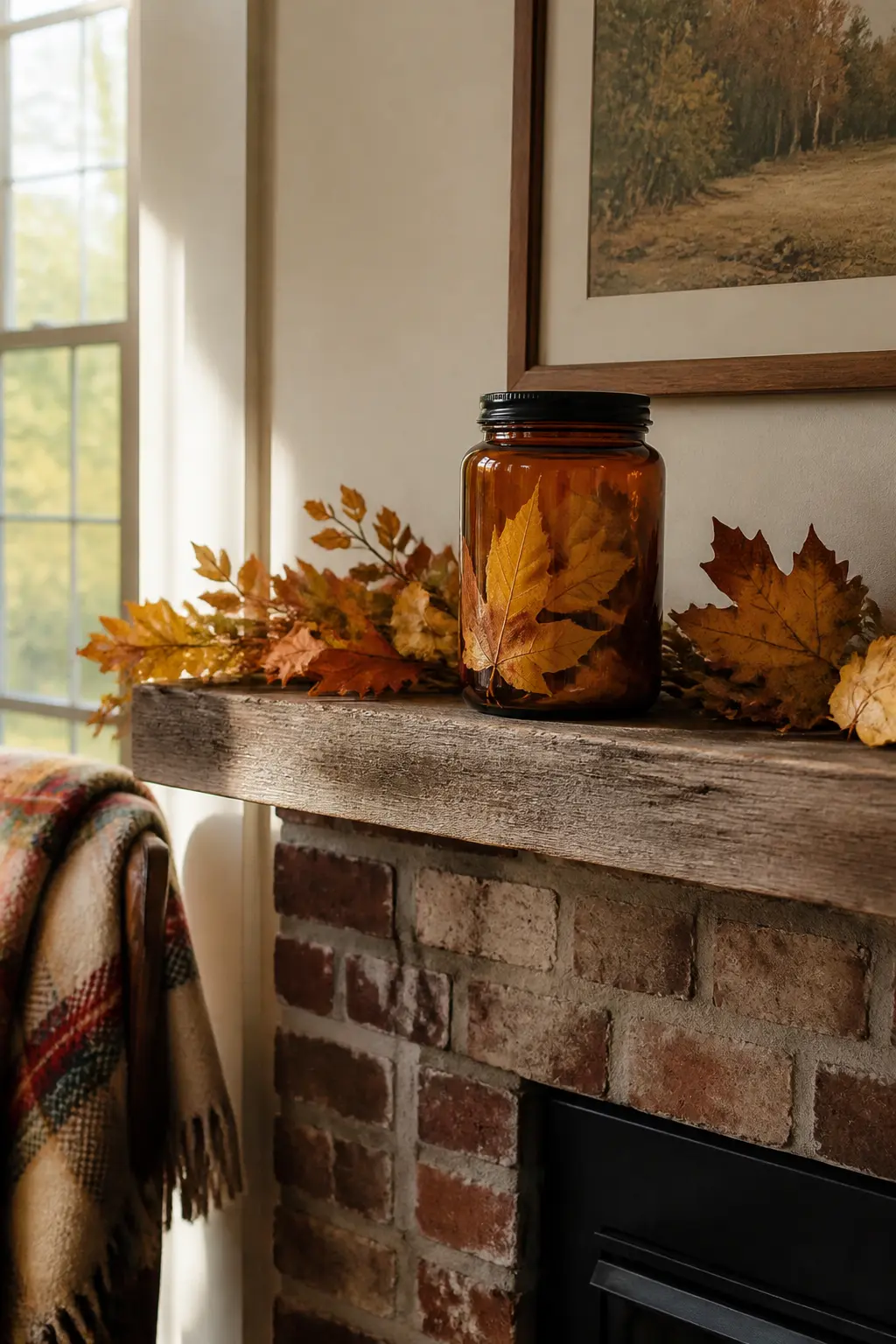 The Autumn Amber Jar With Pressed Leaves