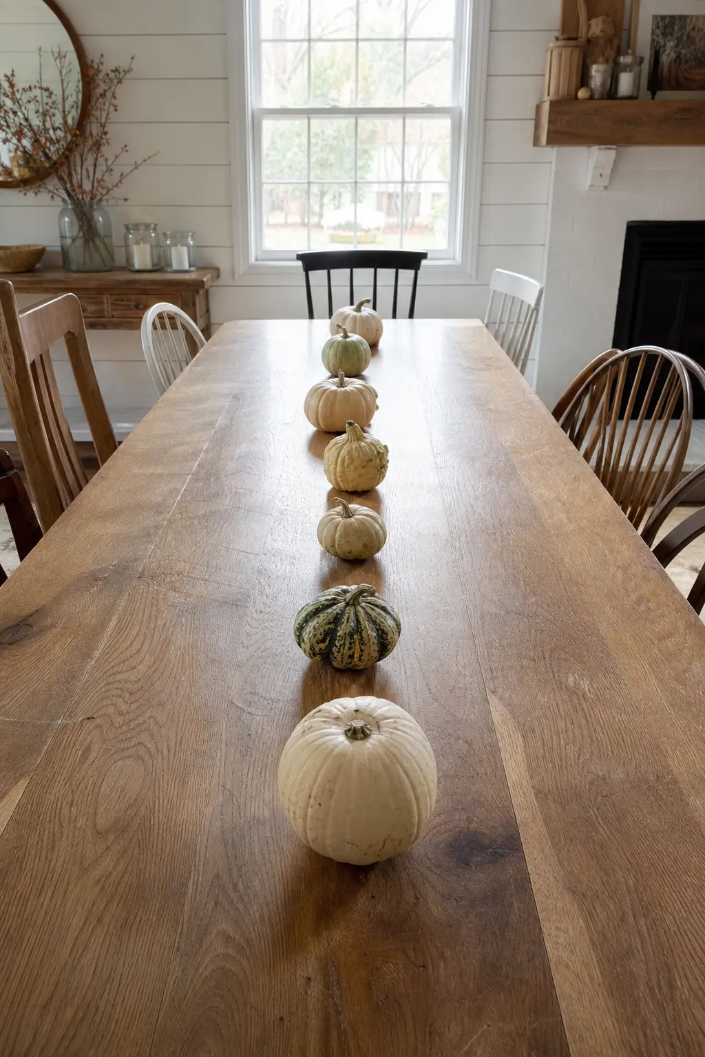 A Row of Small Gourds Down the Centre