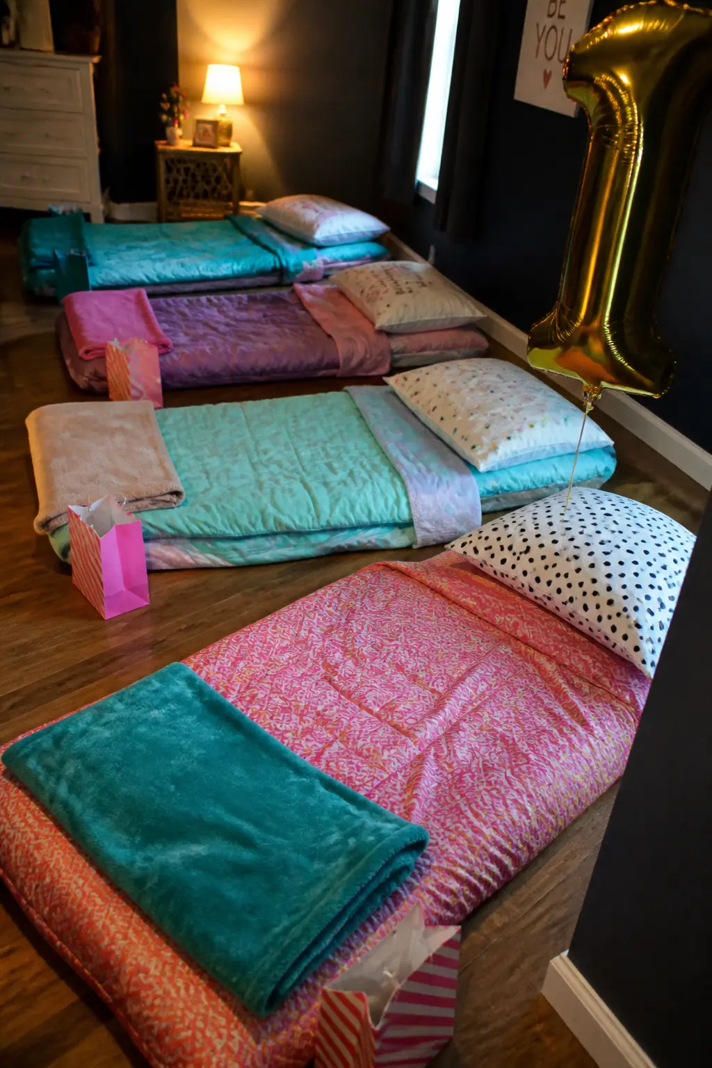 Matching Bedding Laid Out in a Row