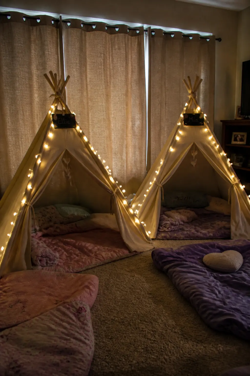 The Tent Setup With Lights Along the Top