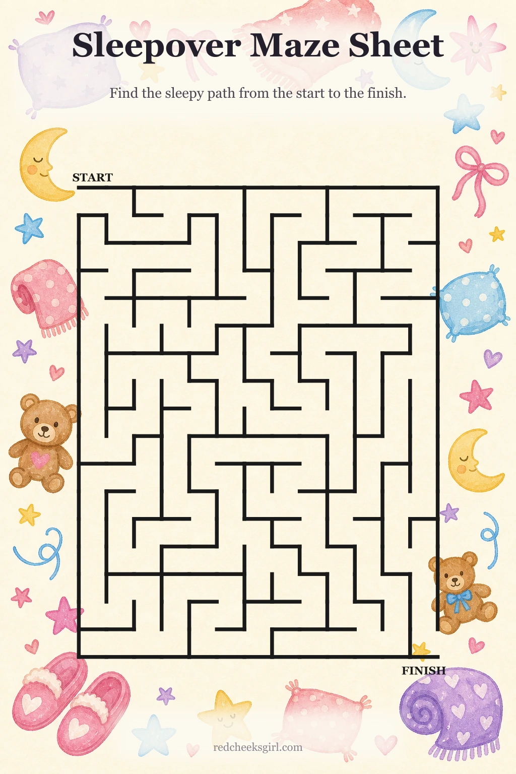 Sleepover Maze Sheet printable