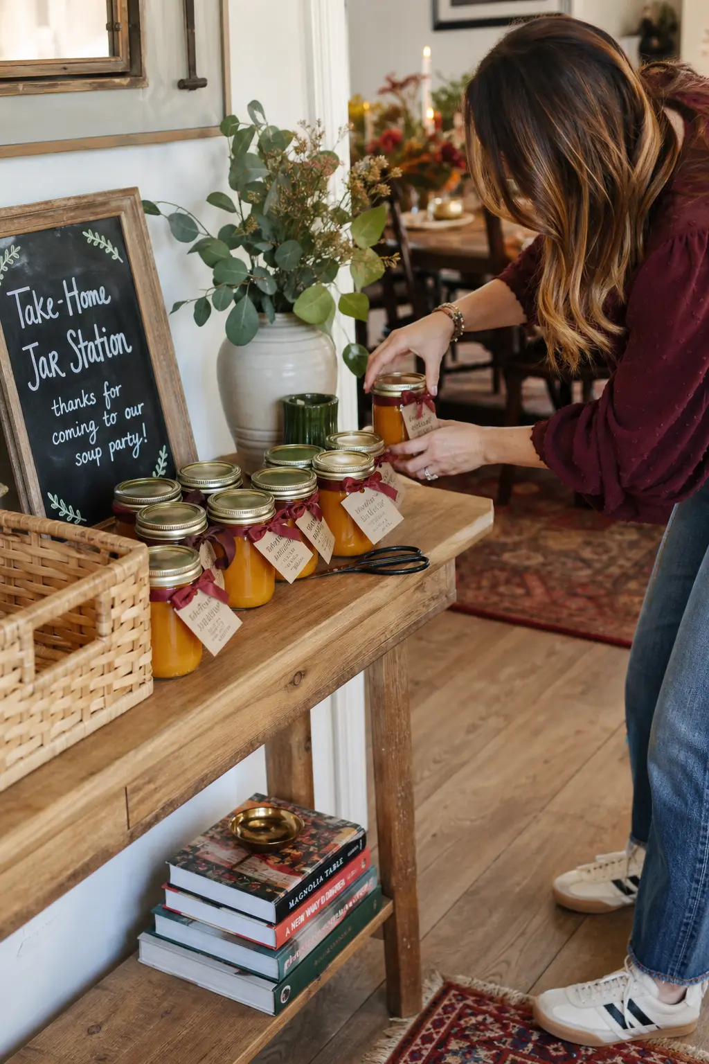 The Take-Home Jar Station — Set out a row of wide mouth jars near the door so guests can ladle in leftovers before they leave. Soup party ideas