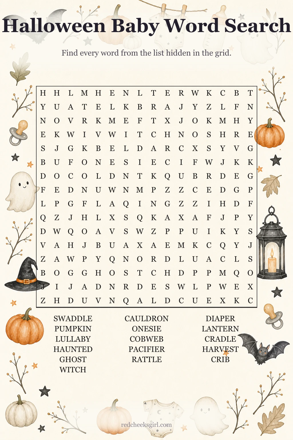 Halloween Baby Word Search printable